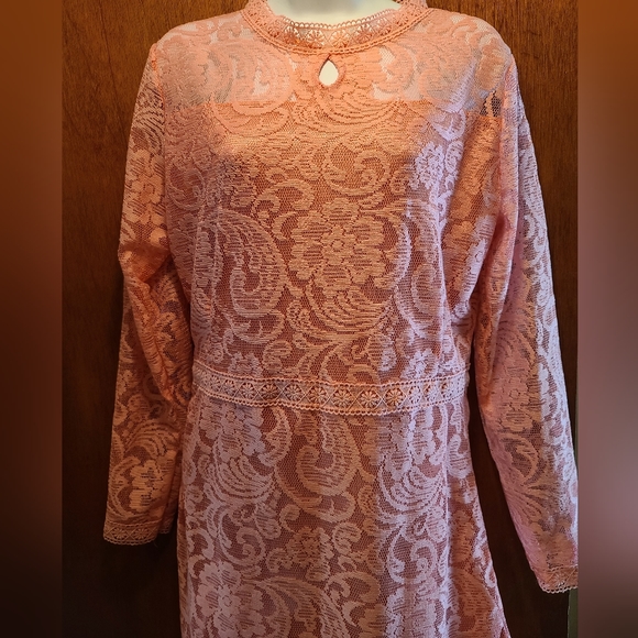 Pretty in Pink lace lined handmade long sleeve stretch lace dress szM - Picture 9 of 9